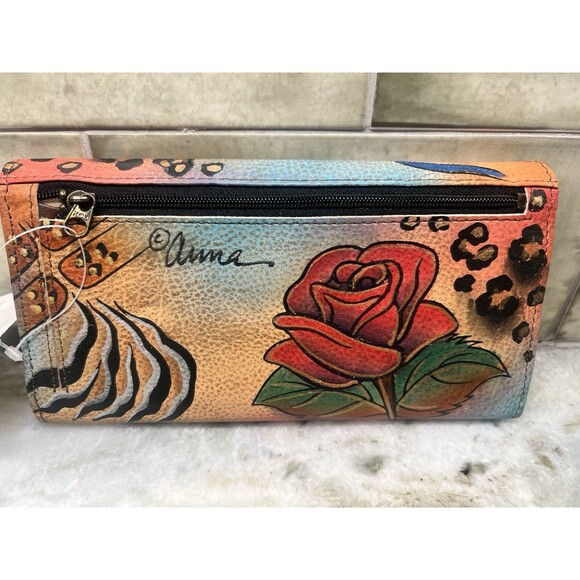 Anuschka Women's Wallet Butterfly Roses Floral Design Trifold Bills Credit Coin - Picture 2 of 15